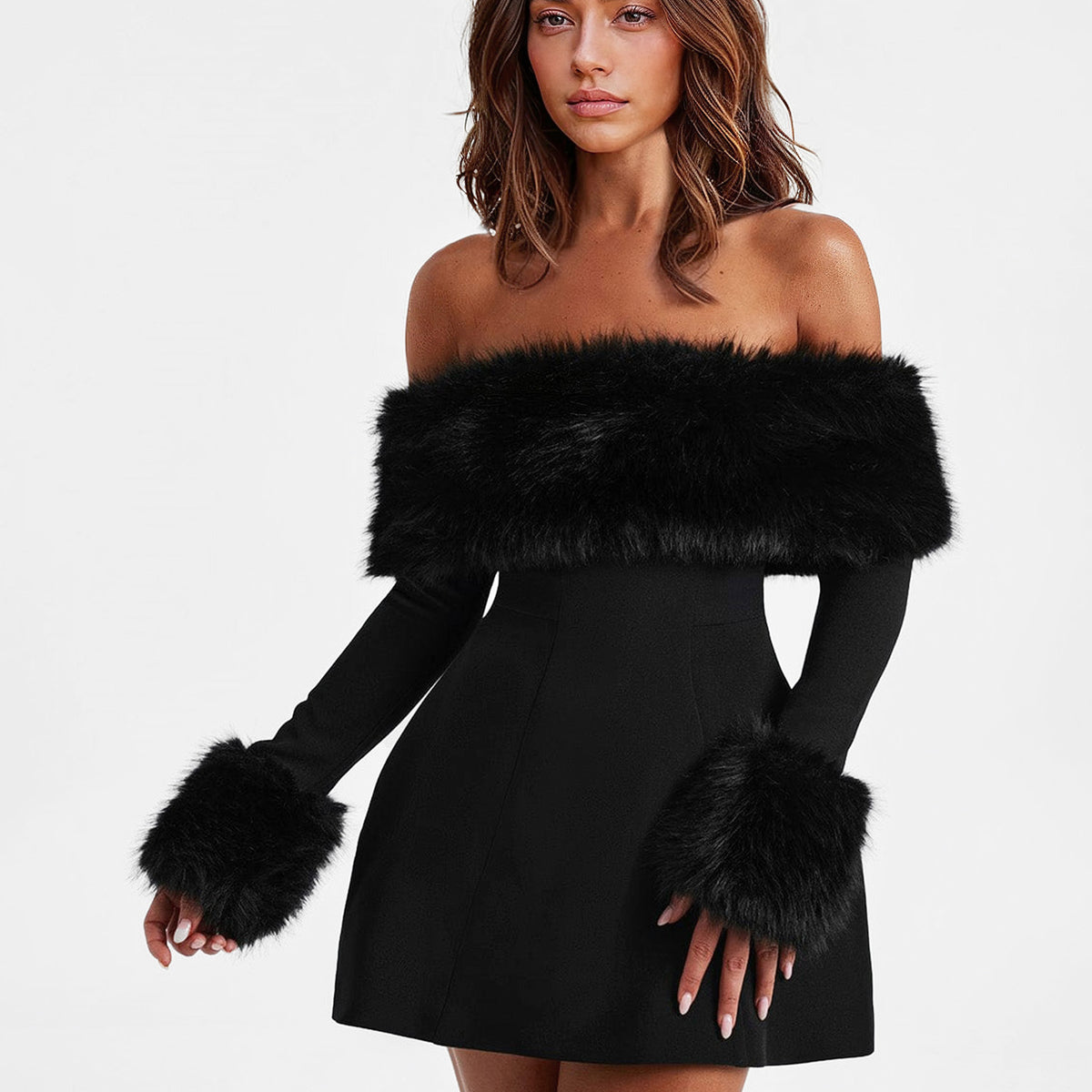 Faux Fur Off-Shoulder Mini Dress – Dantўўase