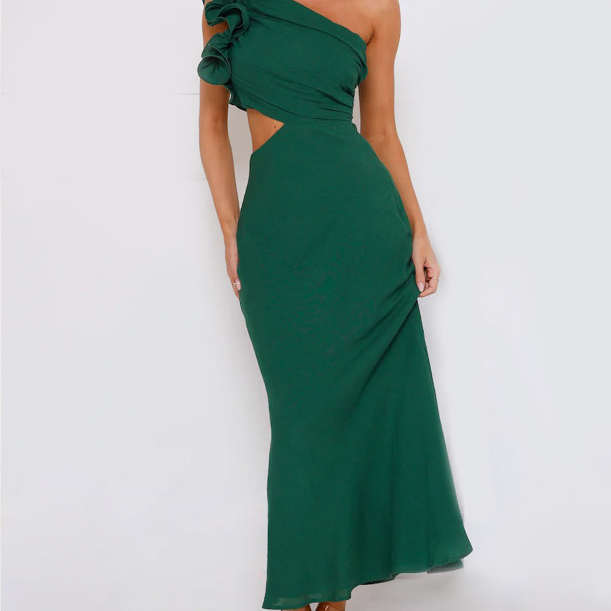 Emerald Green One-Shoulder Cutout Maxi Dress – Dantўўase