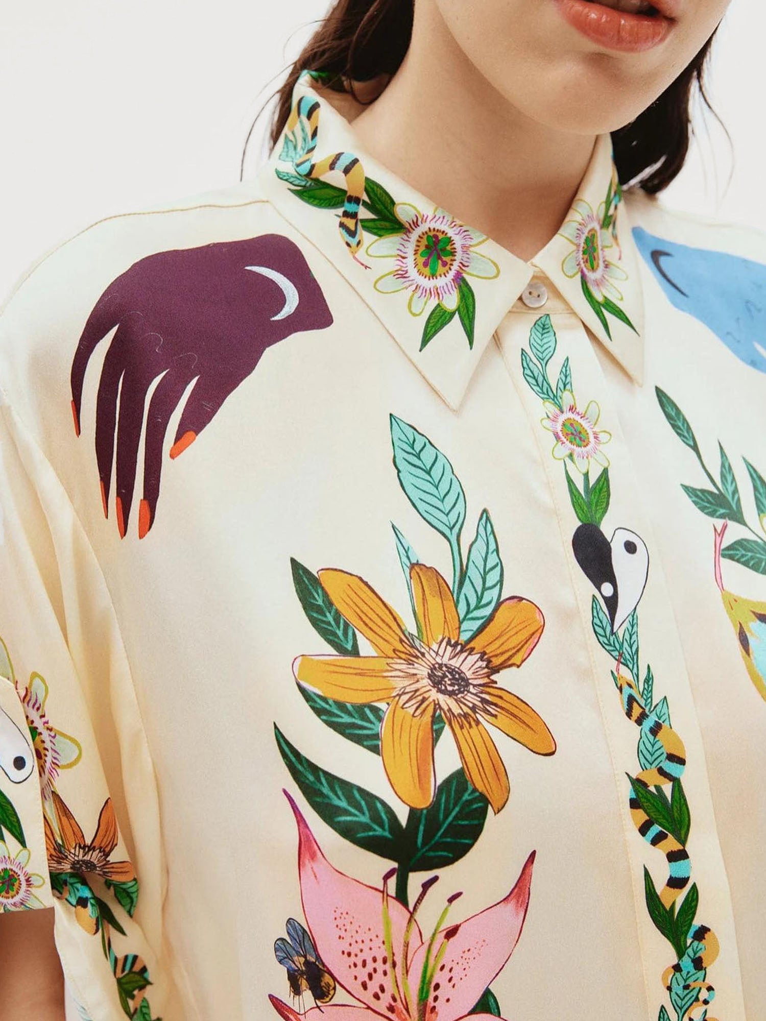 Satin Oversized Blouse with Sophisticated Print