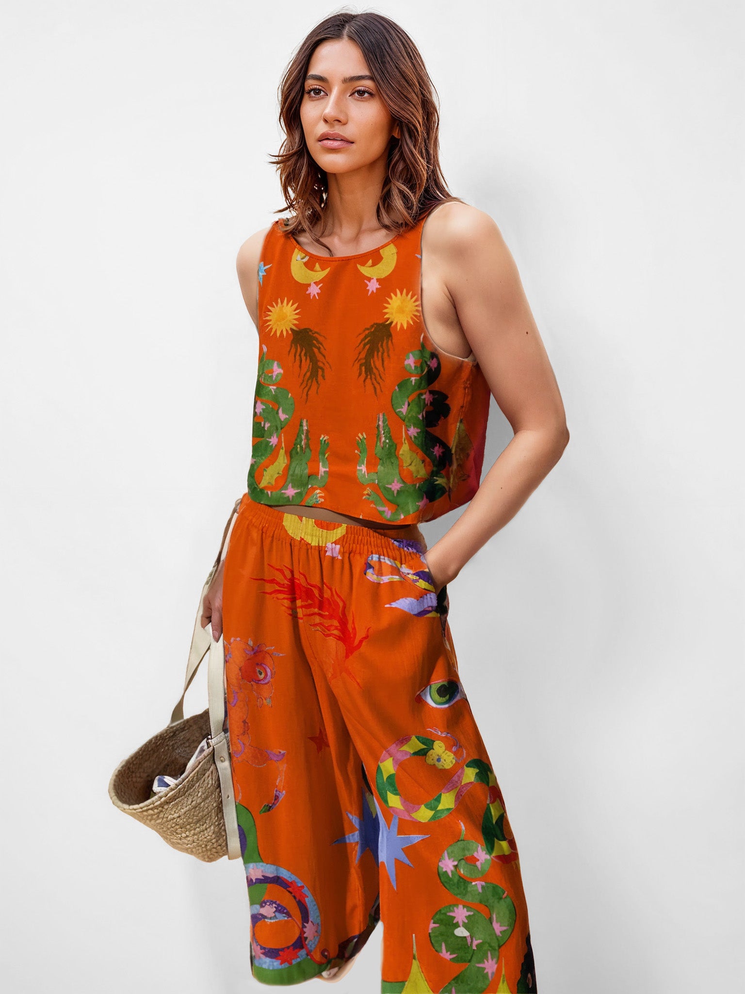 Mystic Boho Printed Two-Piece Set Orange