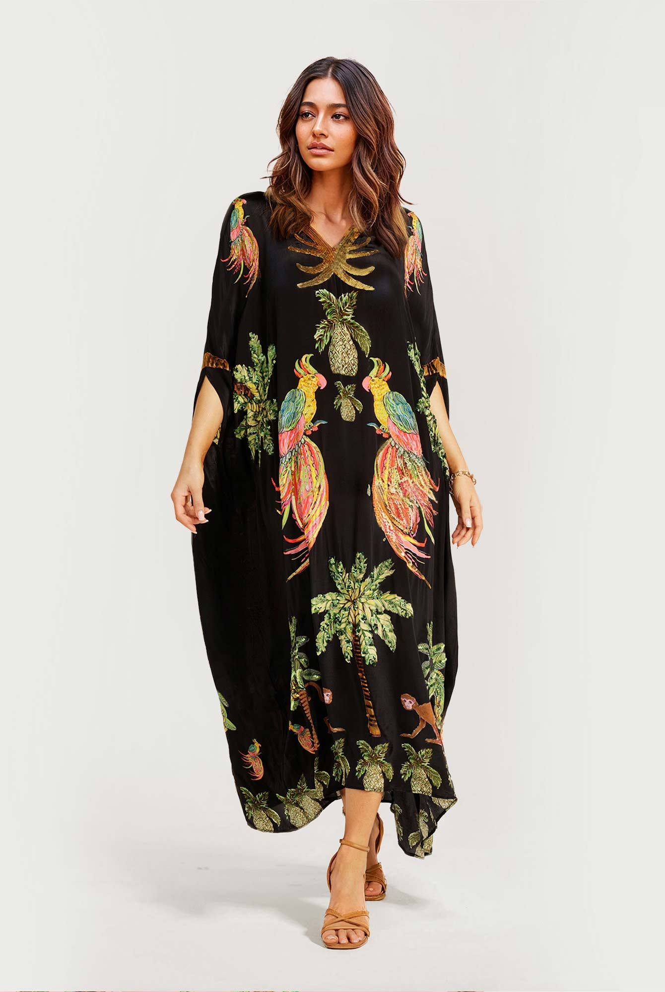 Black Parrot Print Maxi Dress6