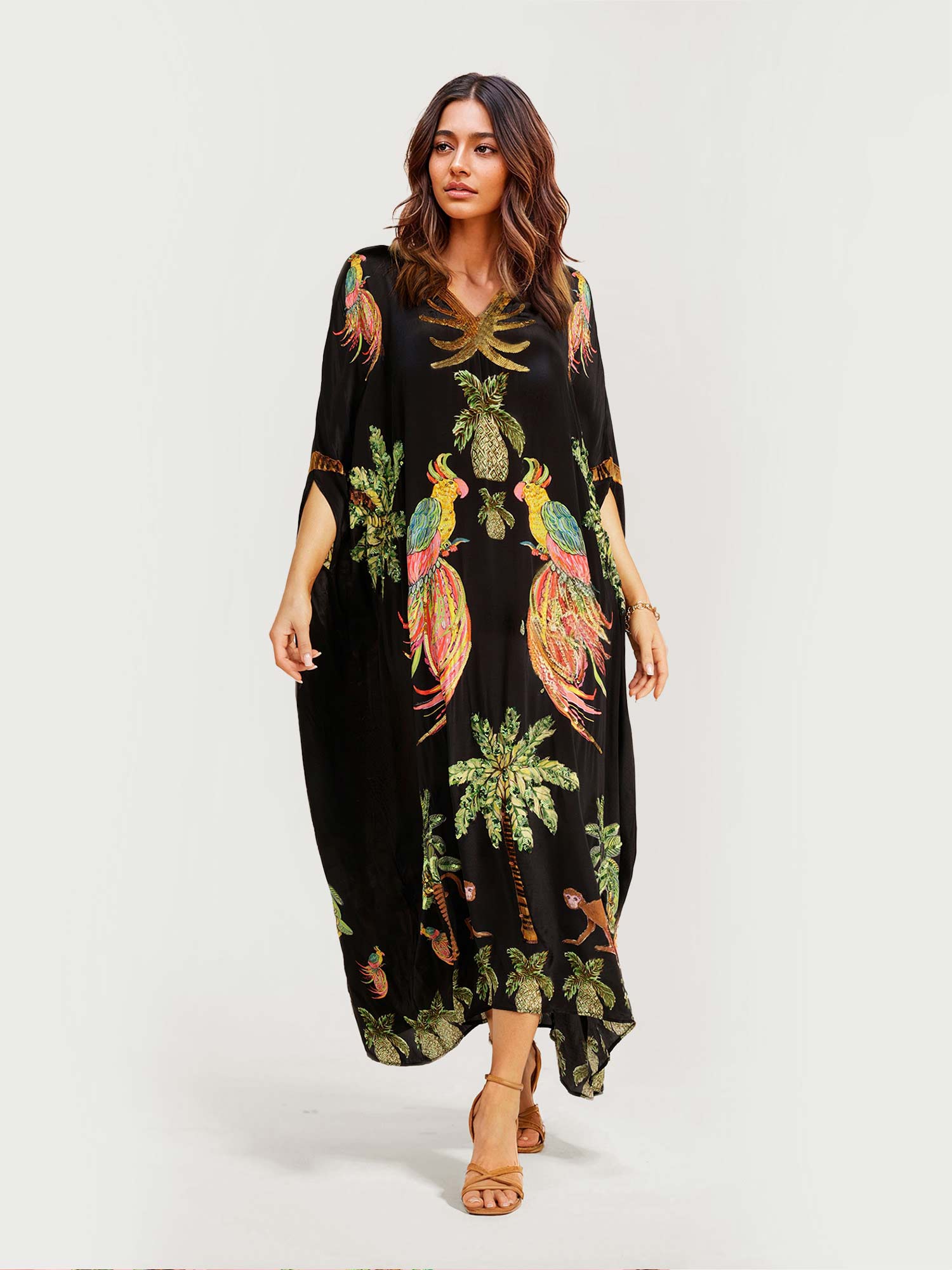 Black Parrot Print Maxi Dress6