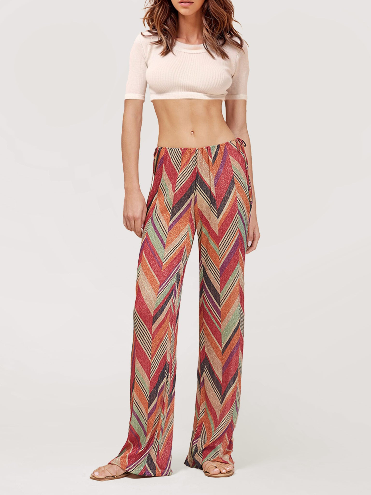 Chevron Print Wide-Leg Pants7