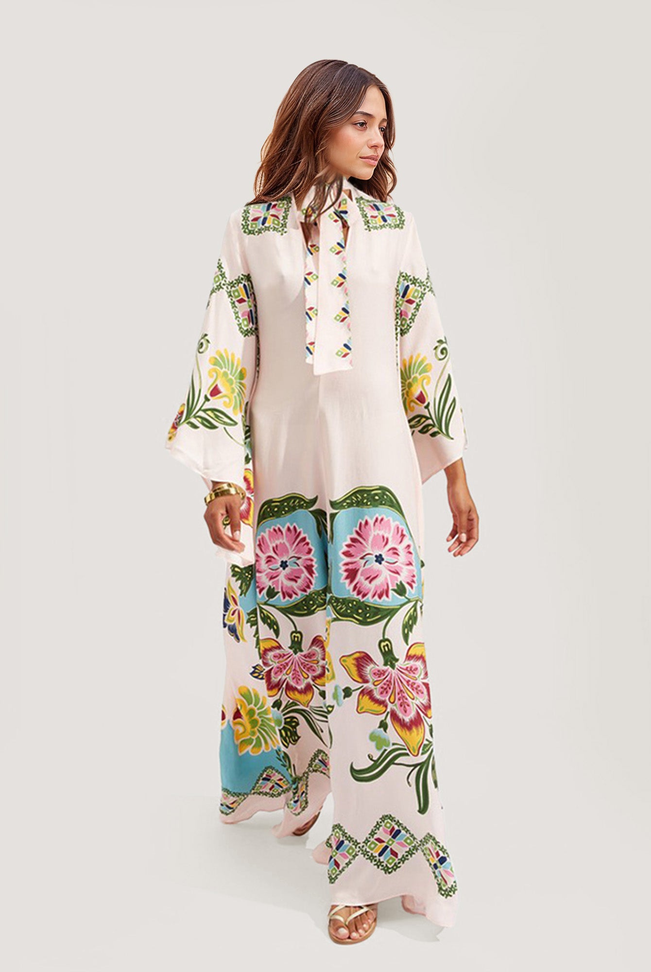 Floral Print Bohemian Long Sleeve Maxi Dress4