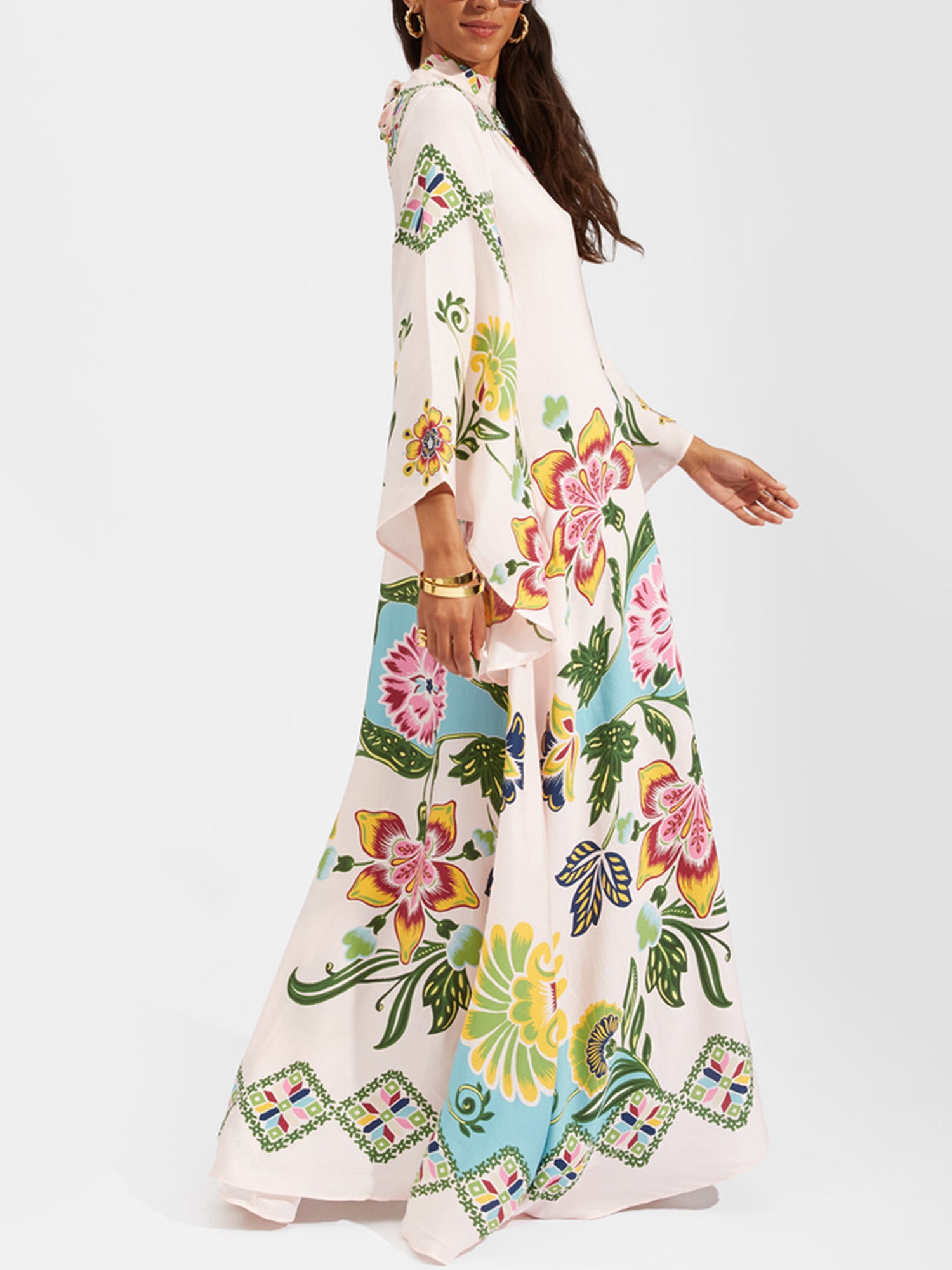 Floral Print Bohemian Long Sleeve Maxi Dress5
