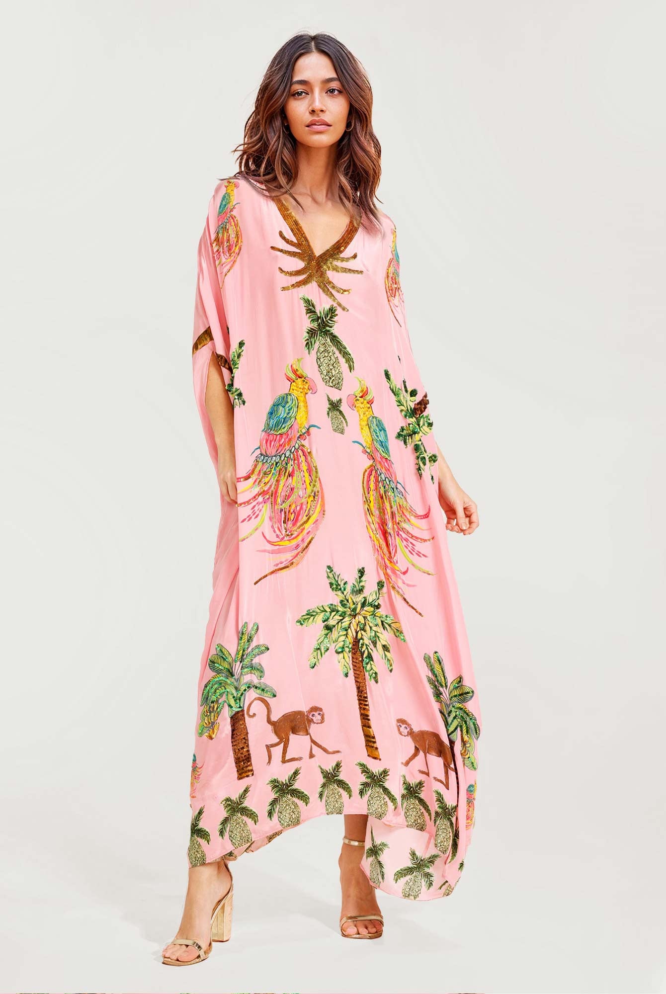 Pink Parrot Print Maxi Dress2