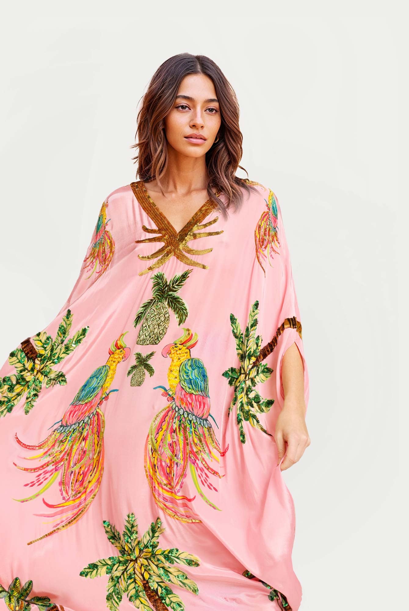 Pink Parrot Print Maxi Dress3