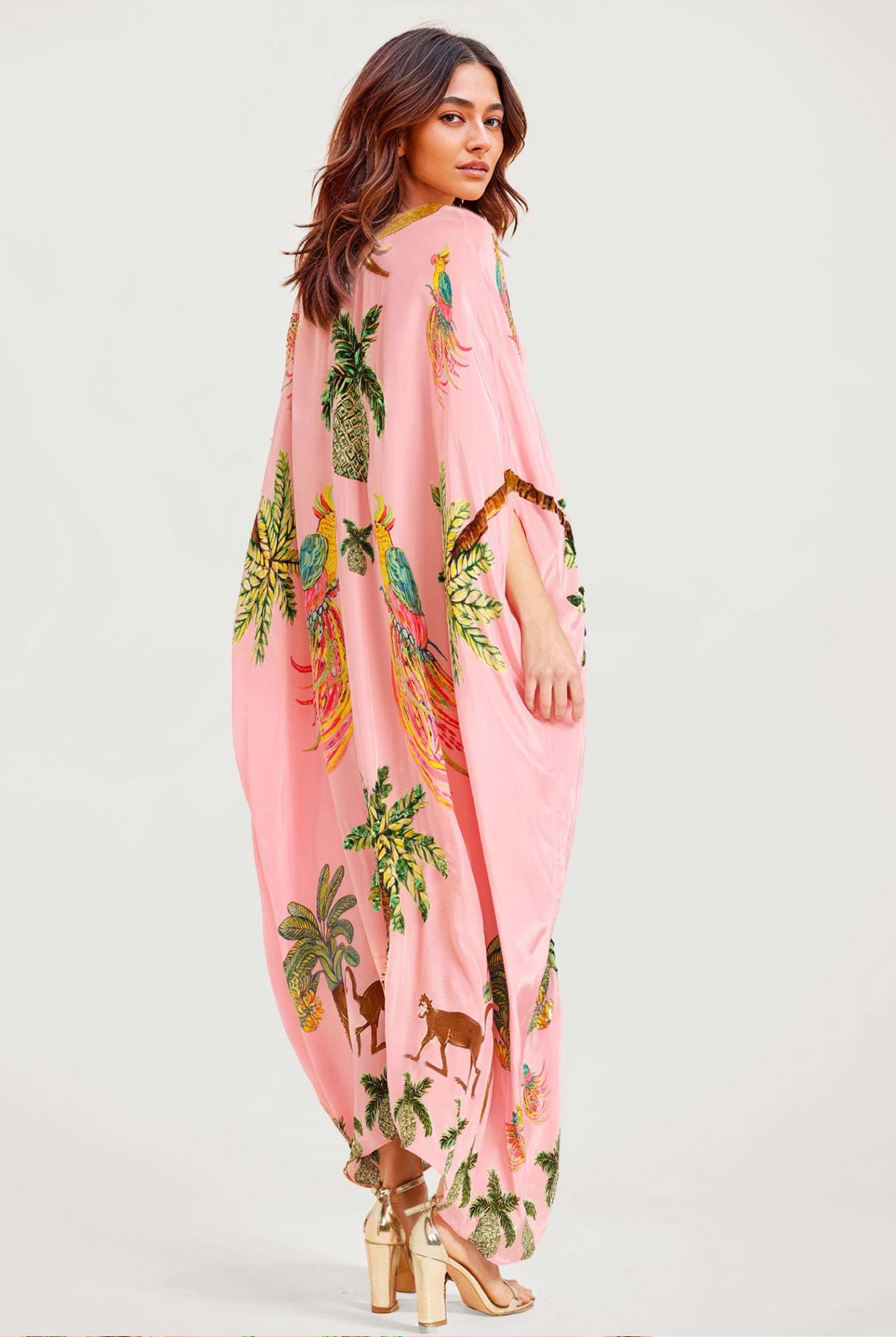 Pink Parrot Print Maxi Dress4