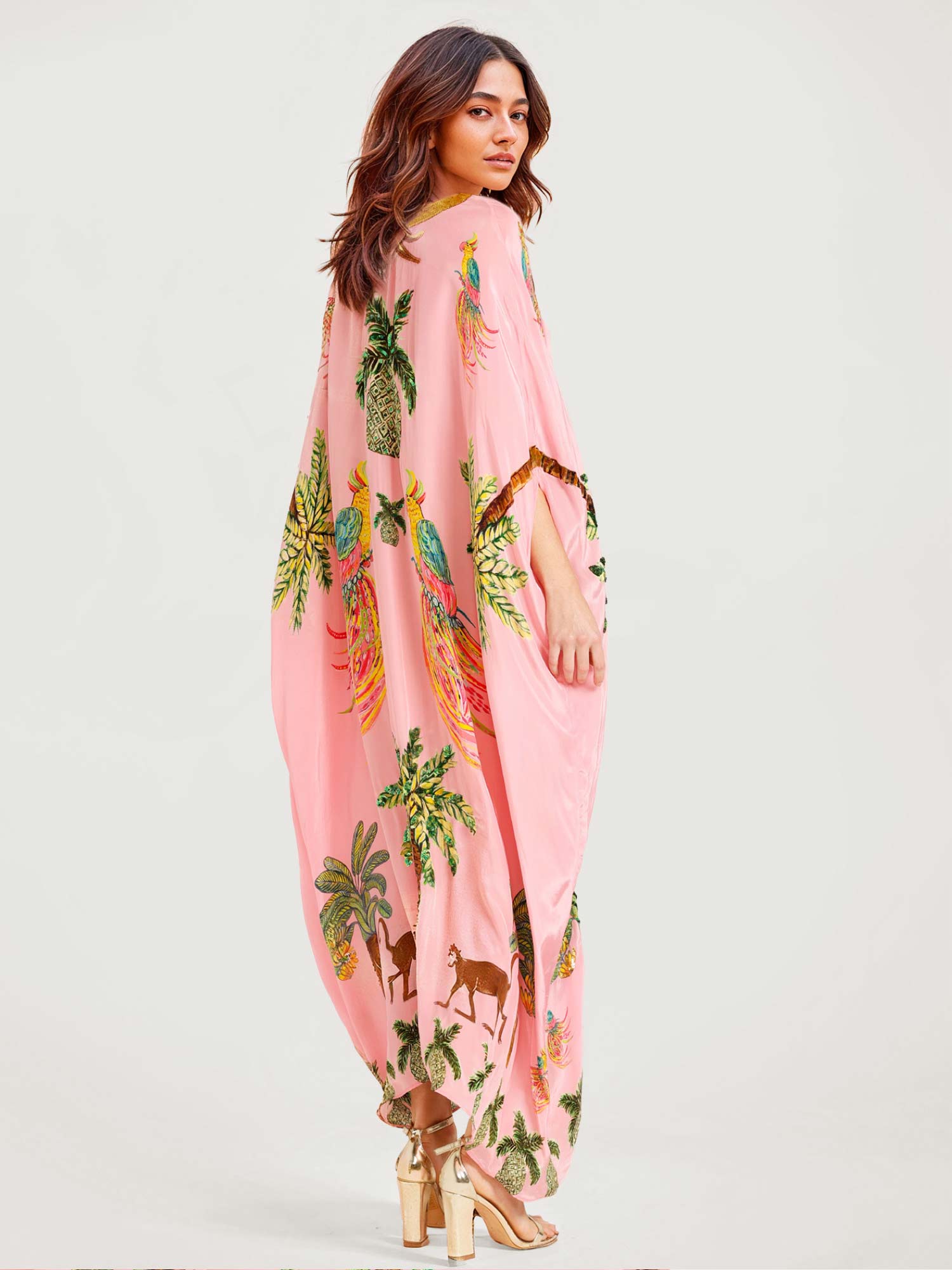 Pink Parrot Print Maxi Dress4
