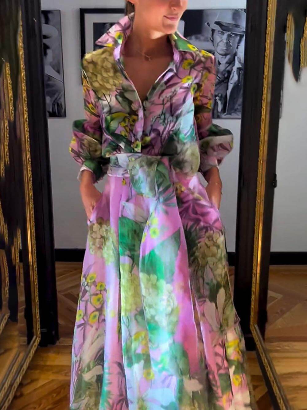 Vibrant Floral Breeze Shirt Long Dress