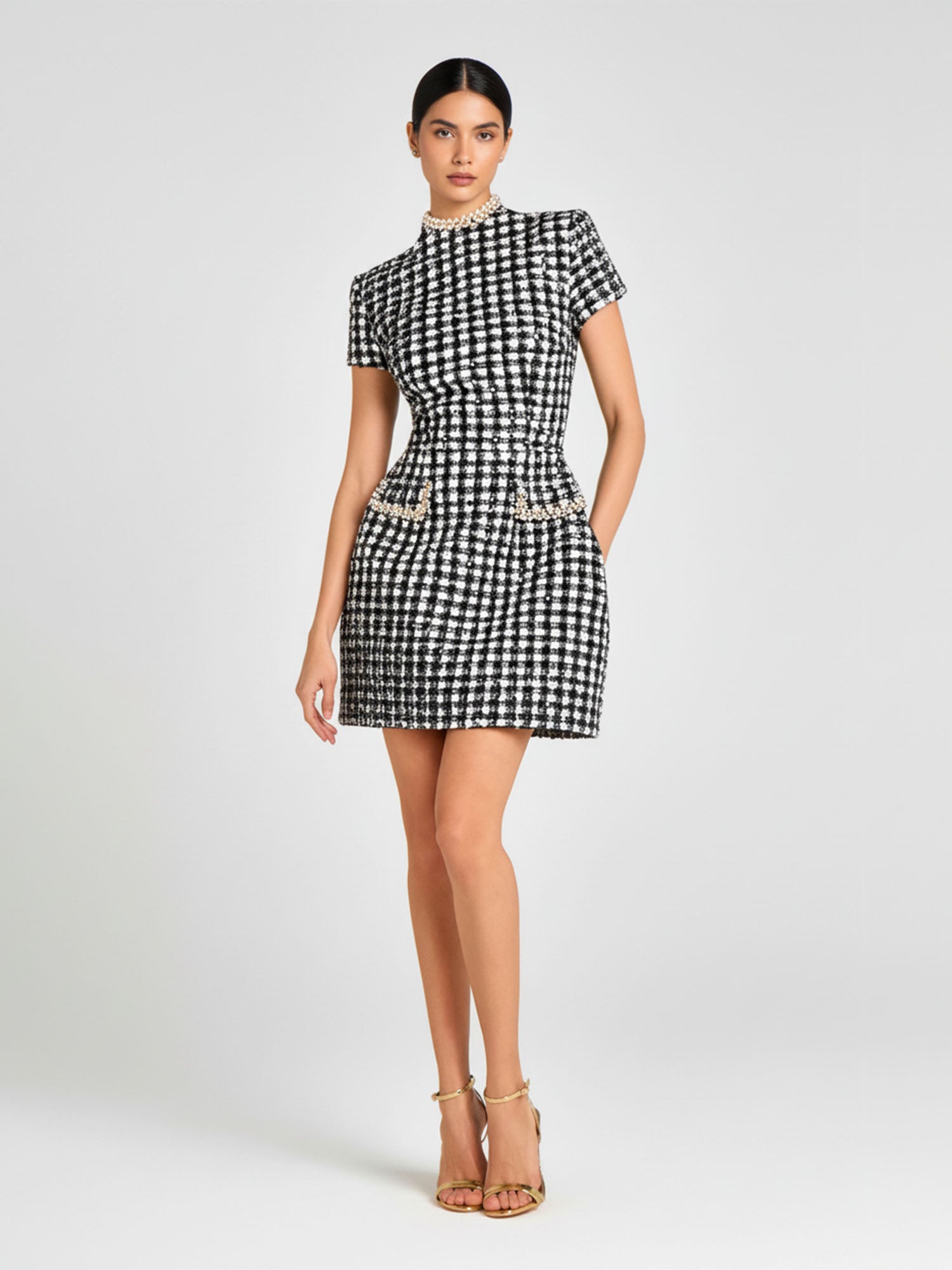 Plaid Pearl Trim Mini Dress – Dantўўase