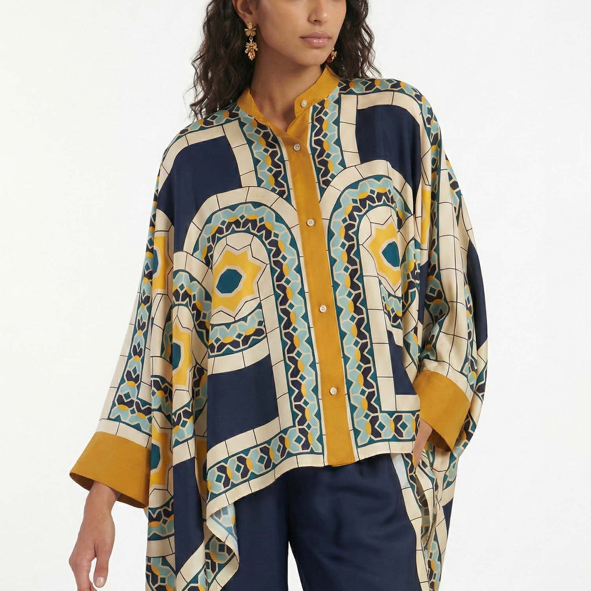 Geometric Print Oversized Button-Up Shirt – Dantўўase