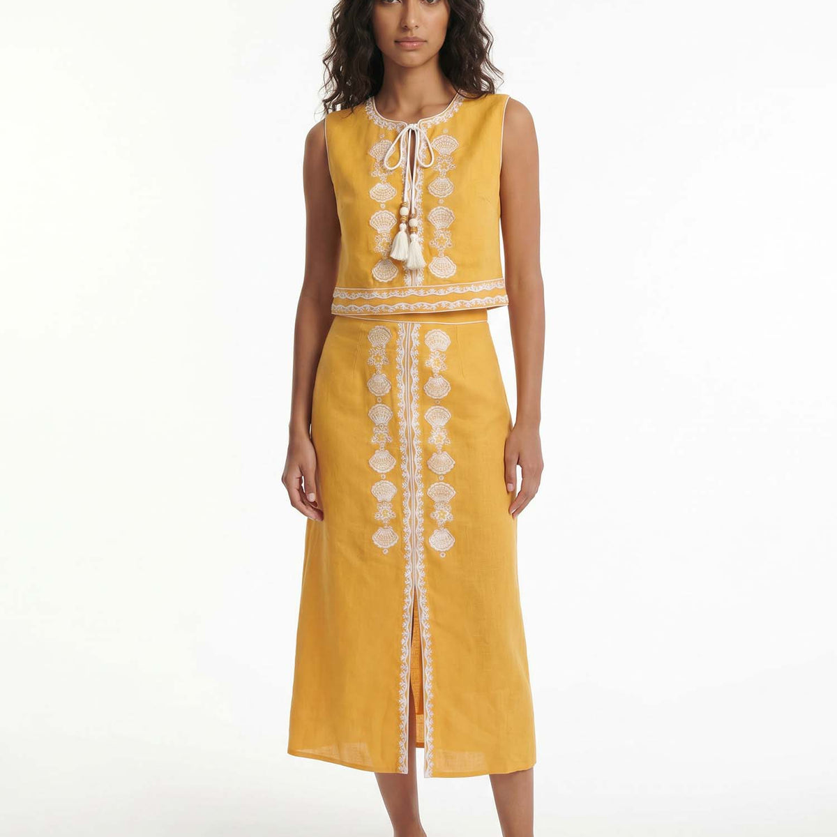 Yellow Pattern Tie Top Flow Skirt Set – Dantўўase