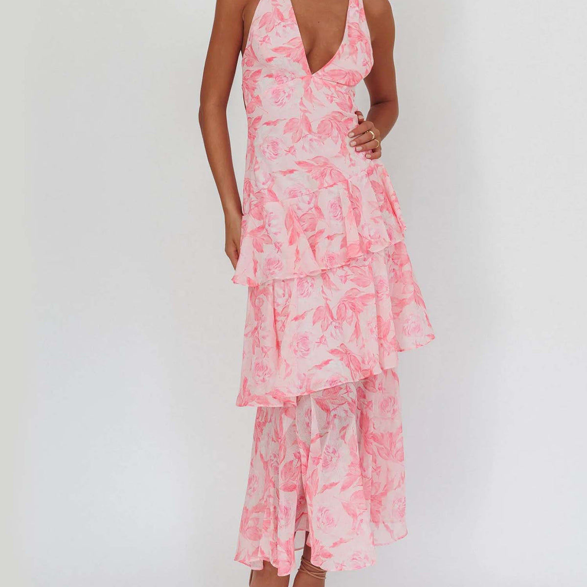 Pink Ruffled Tiered Maxi Dress – Dantўўase