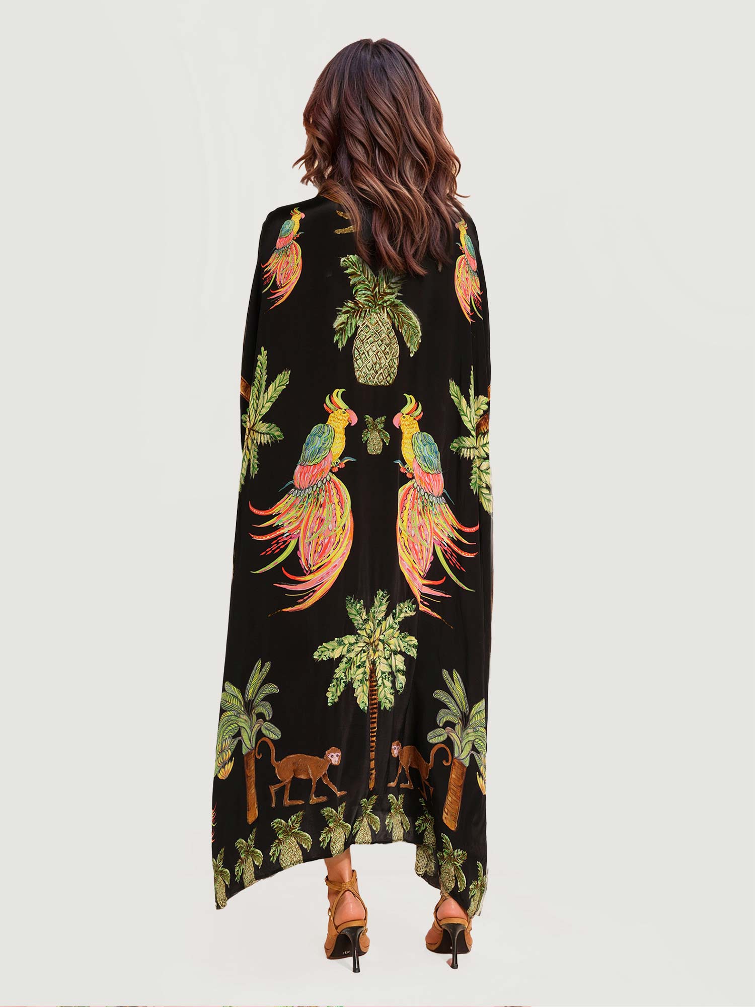Black Parrot Print Maxi Dress7