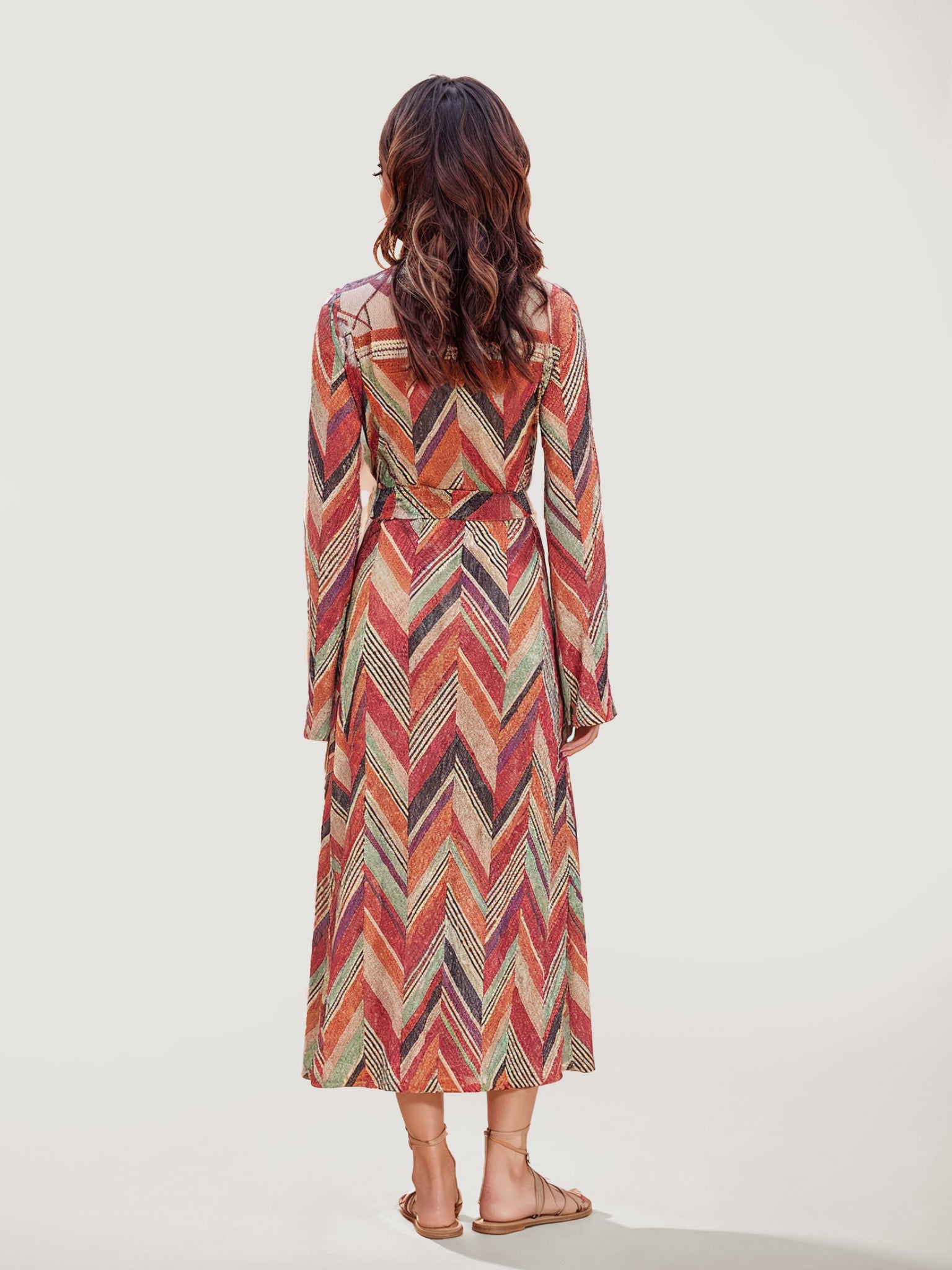 Chevron Print Open-Front Cardigan Two-Piece Set4