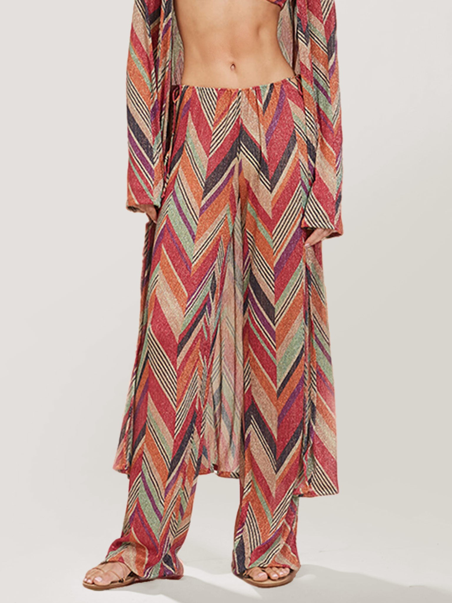 Chevron Print Wide-Leg Pants1