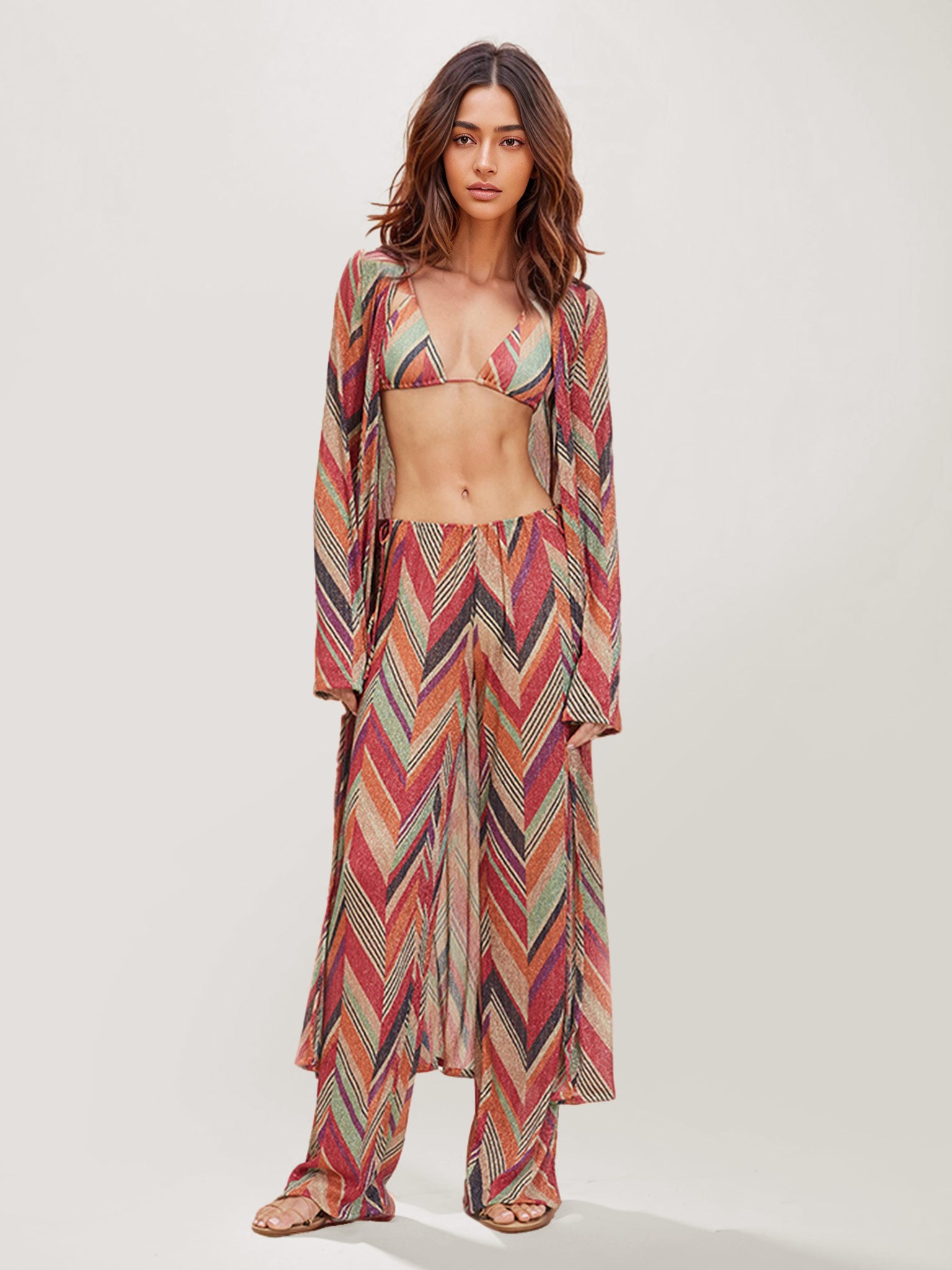 Chevron Print Wide-Leg Pants3