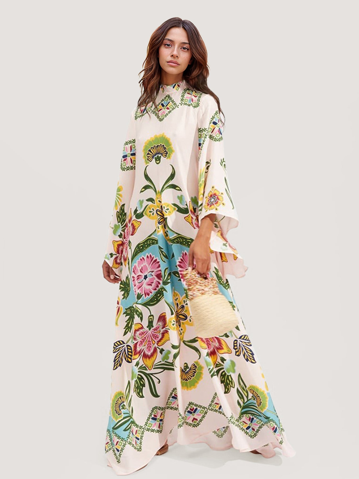 Floral Print Bohemian Long Sleeve Maxi Dress1