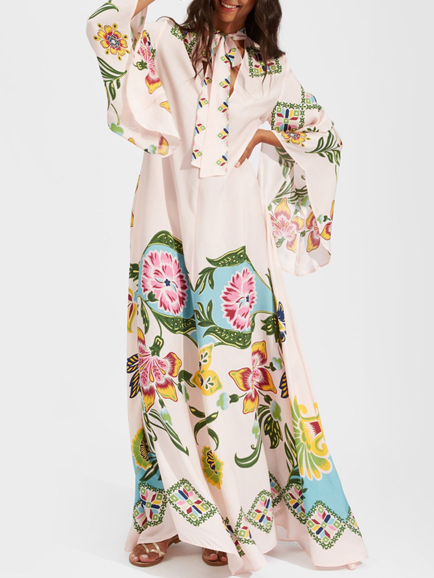 Floral Print Bohemian Long Sleeve Maxi Dress3