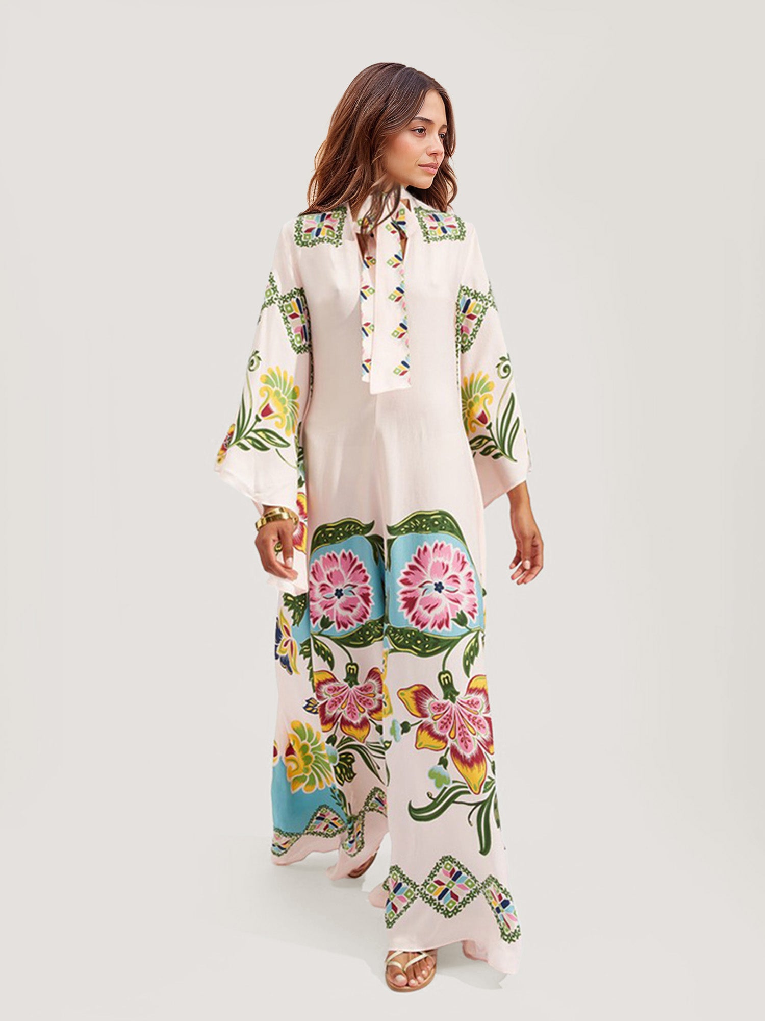 Floral Print Bohemian Long Sleeve Maxi Dress4