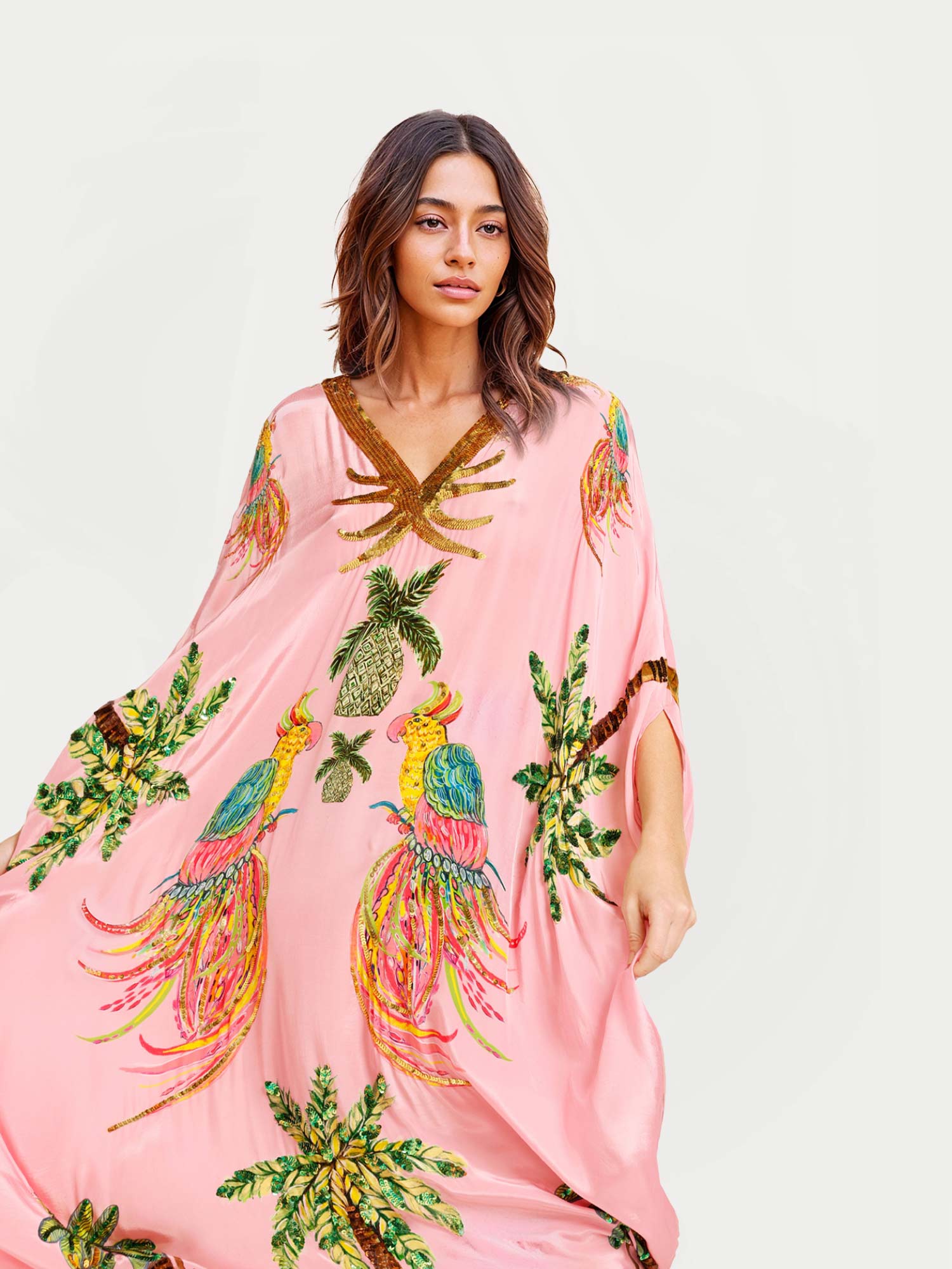 Pink Parrot Print Maxi Dress3