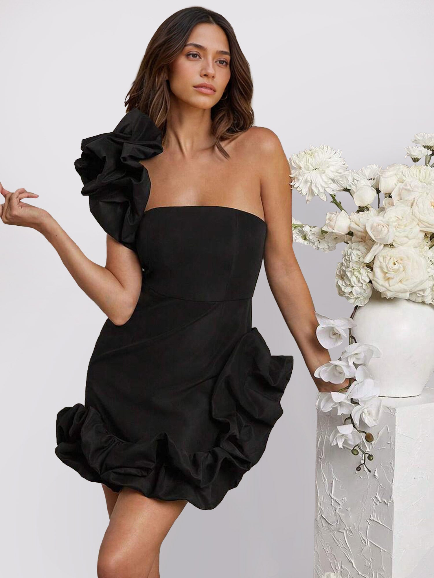 Ruffled Black Mini Dress2